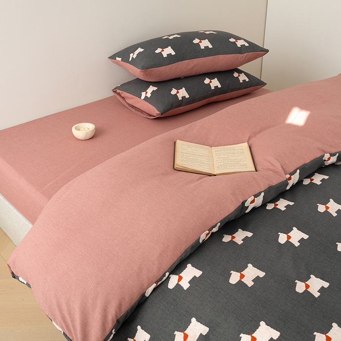 91家纺网 家纺一手货源 找家纺 竹合家纺 2025秋冬新款加厚磨毛色织暖绒系列针织四件套高克重 雪纳瑞-黑灰