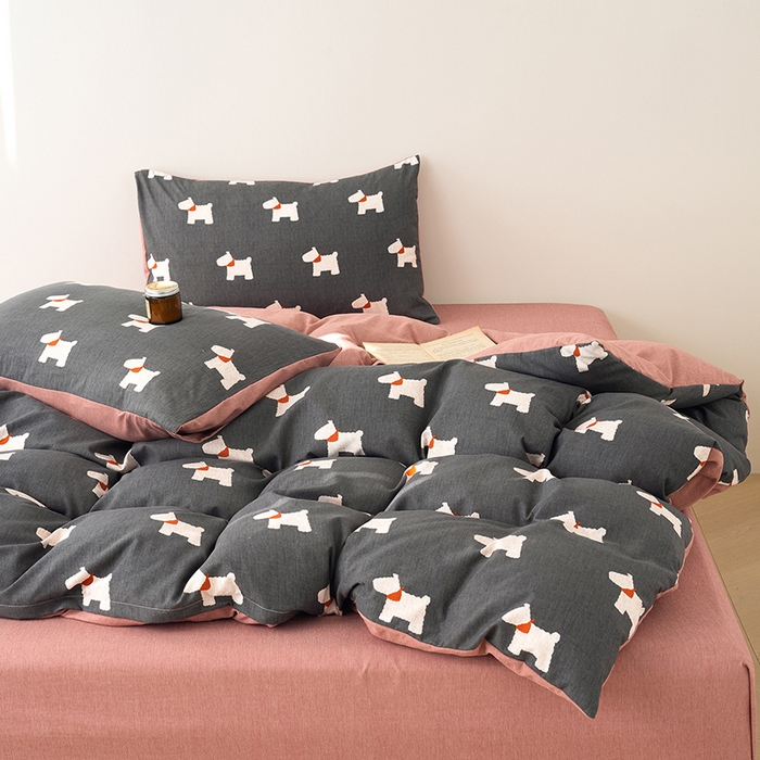 91家纺网 家纺一手货源 找家纺 竹合家纺 2025秋冬新款加厚磨毛色织暖绒系列针织四件套高克重 雪纳瑞-黑灰