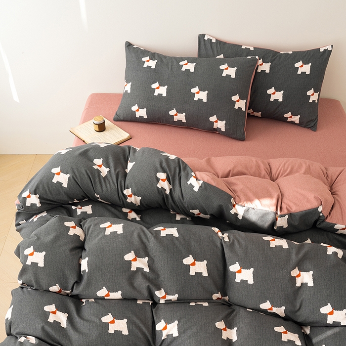 91家纺网 家纺一手货源 找家纺 竹合家纺 2025秋冬新款加厚磨毛色织暖绒系列针织四件套高克重 雪纳瑞-黑灰