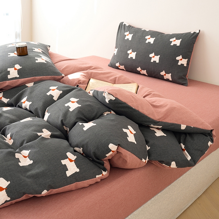 91家纺网 家纺一手货源 找家纺 竹合家纺 2025秋冬新款加厚磨毛色织暖绒系列针织四件套高克重 雪纳瑞-黑灰