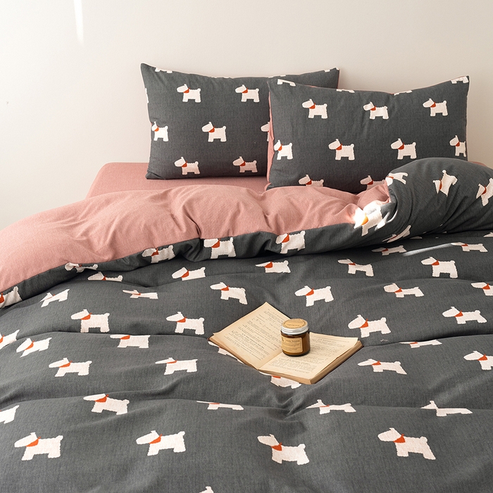 91家纺网 家纺一手货源 找家纺 竹合家纺 2025秋冬新款加厚磨毛色织暖绒系列针织四件套高克重 雪纳瑞-黑灰