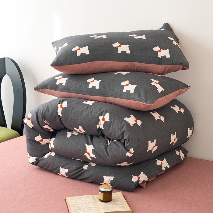 91家纺网 家纺一手货源 找家纺 竹合家纺 2025秋冬新款加厚磨毛色织暖绒系列针织四件套高克重 雪纳瑞-黑灰