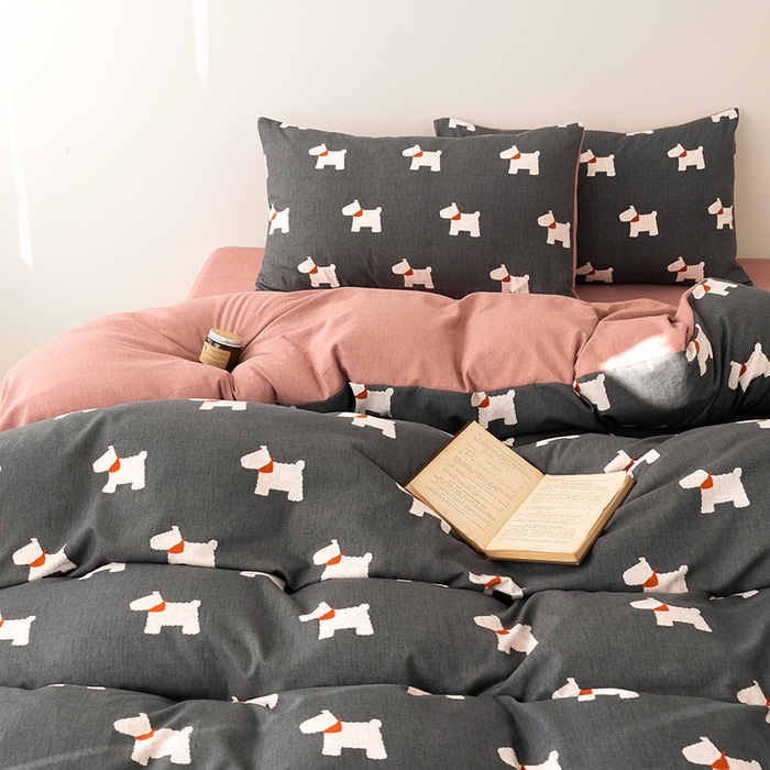 91家纺网 家纺一手货源 找家纺 竹合家纺 2025秋冬新款加厚磨毛色织暖绒系列针织四件套高克重 雪纳瑞-黑灰