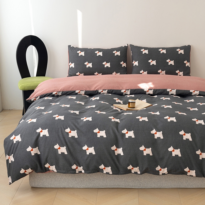 91家纺网 家纺一手货源 找家纺 竹合家纺 2025秋冬新款加厚磨毛色织暖绒系列针织四件套高克重 雪纳瑞-黑灰