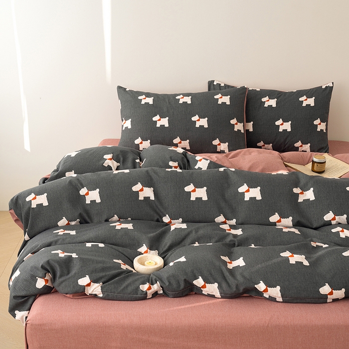 91家纺网 家纺一手货源 找家纺 竹合家纺 2025秋冬新款加厚磨毛色织暖绒系列针织四件套高克重 雪纳瑞-黑灰