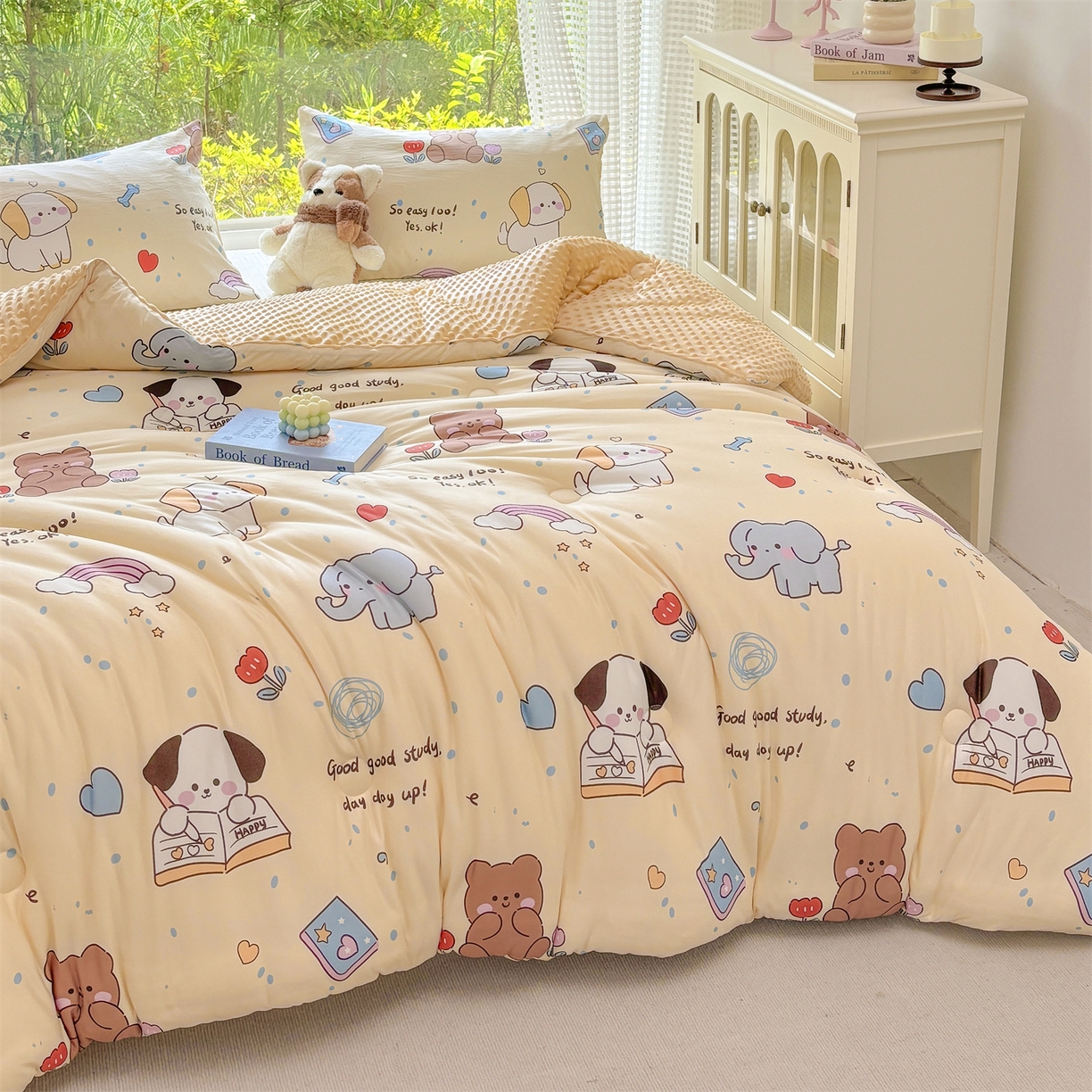 91家纺网 家纺一手货源 找家纺 小叮当家纺仓储工厂店 (买家秀 爆款花型 不断货)2025新款A类针织棉大豆被被子被芯 学习萌宠