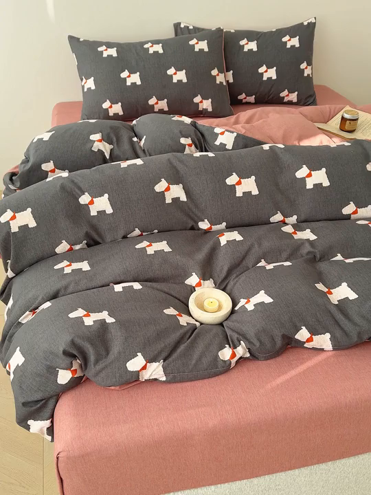 91家纺网 家纺一手货源 找家纺 竹合家纺 2025秋冬新款加厚磨毛色织暖绒系列针织四件套高克重 雪纳瑞-黑灰