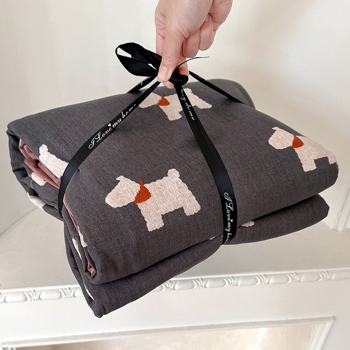 竹合家纺 2025秋冬新款加厚磨毛色织暖绒系列针织四件套高克重 雪纳瑞-黑灰