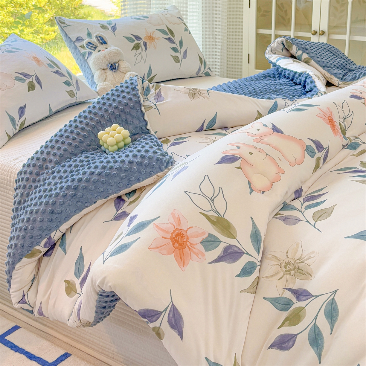 91家纺网 家纺一手货源 找家纺 小叮当家纺仓储工厂店 (买家秀 爆款花型 不断货)2025新款A类针织棉大豆被被子被芯 花涧兔