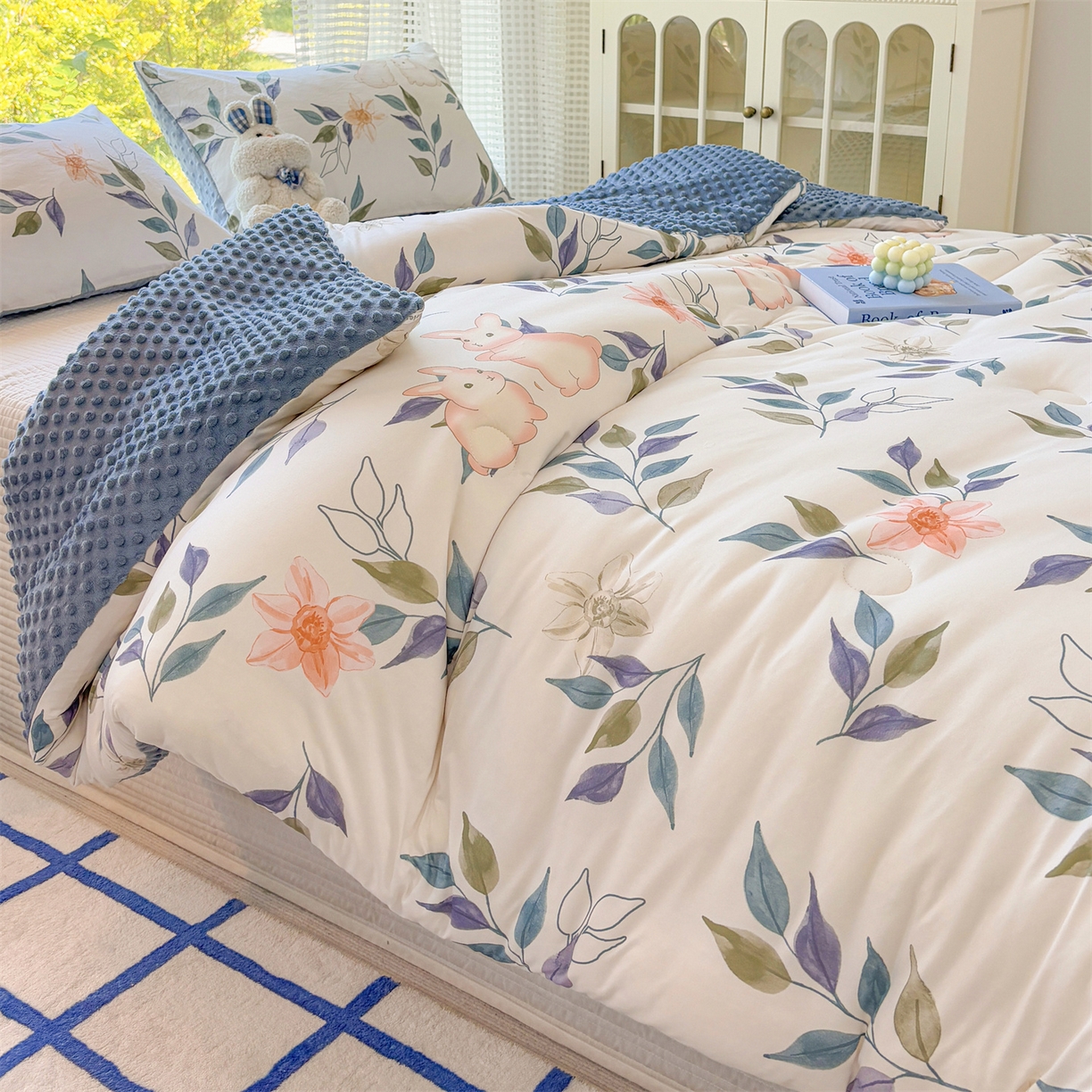 91家纺网 家纺一手货源 找家纺 小叮当家纺仓储工厂店 (买家秀 爆款花型 不断货)2025新款A类针织棉大豆被被子被芯 花涧兔