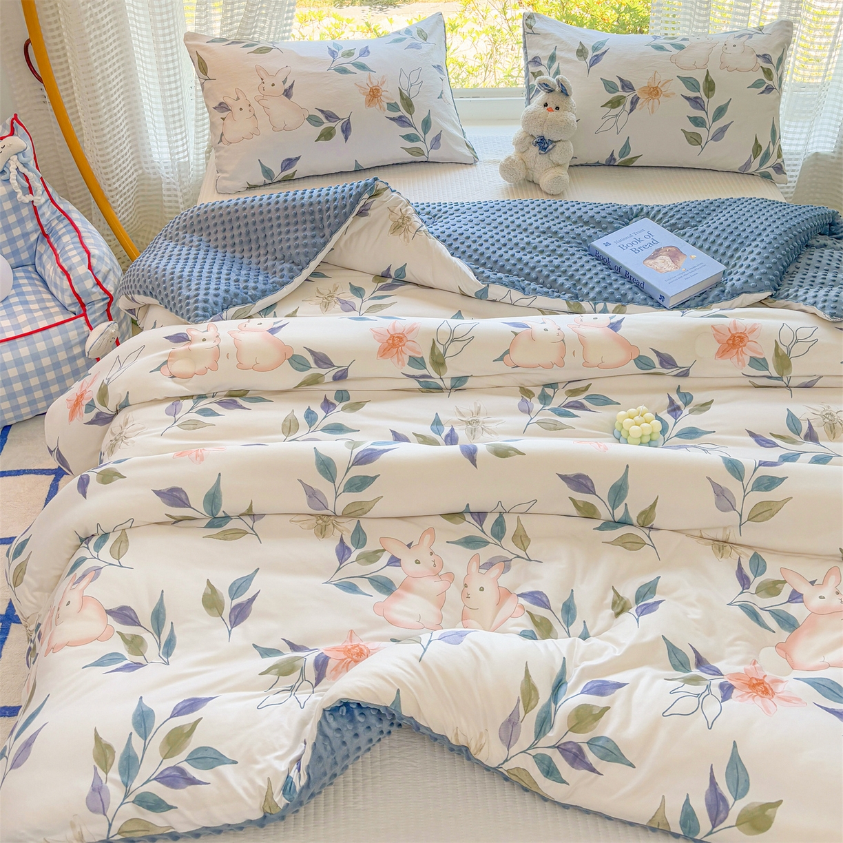 91家纺网 家纺一手货源 找家纺 小叮当家纺仓储工厂店 (买家秀 爆款花型 不断货)2025新款A类针织棉大豆被被子被芯 花涧兔