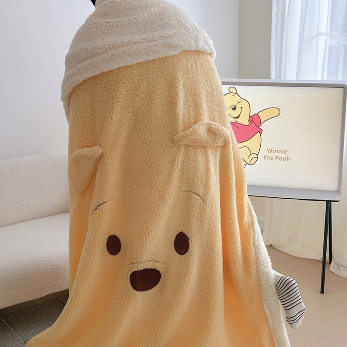 91家纺网 家纺一手货源 找家纺 小叮当家纺仓储工厂店 （买家秀 爆款花型 不断货）2025新款A类母婴级迪士尼毛毯子牛奶绒毛毯牛奶绒毯 贴布绣--维尼小熊