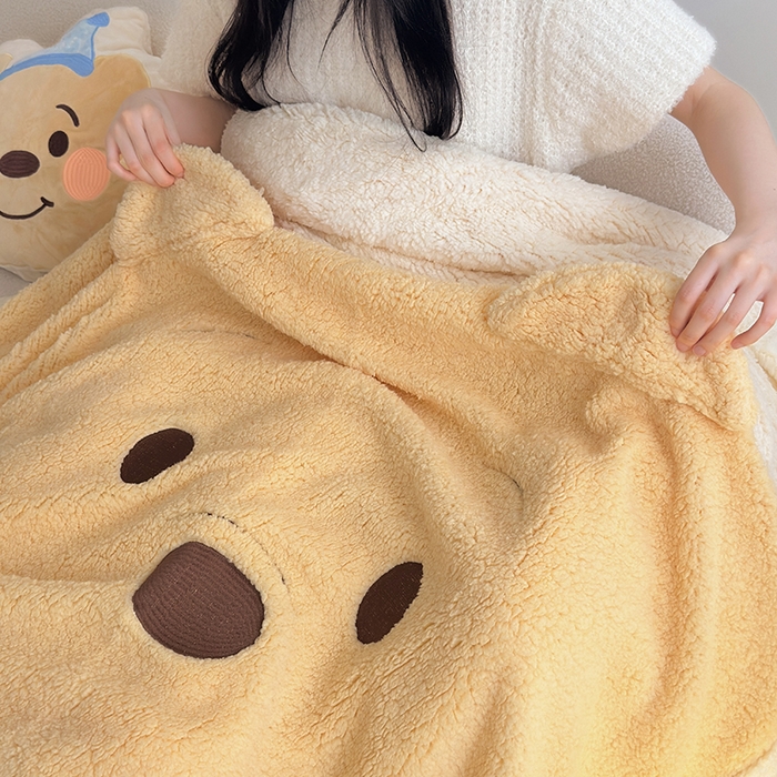 91家纺网 家纺一手货源 找家纺 小叮当家纺仓储工厂店 （买家秀 爆款花型 不断货）2025新款A类母婴级迪士尼毛毯子牛奶绒毛毯牛奶绒毯 贴布绣--维尼小熊