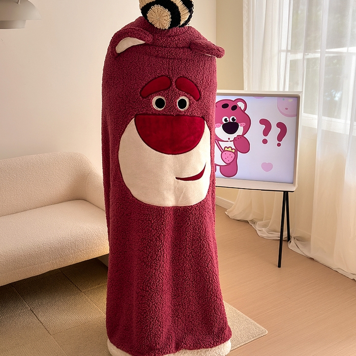 91家纺网 家纺一手货源 找家纺 小叮当家纺仓储工厂店 （买家秀 爆款花型 不断货）2025新款A类母婴级迪士尼毛毯子牛奶绒毛毯牛奶绒毯 贴布绣--红色草莓熊