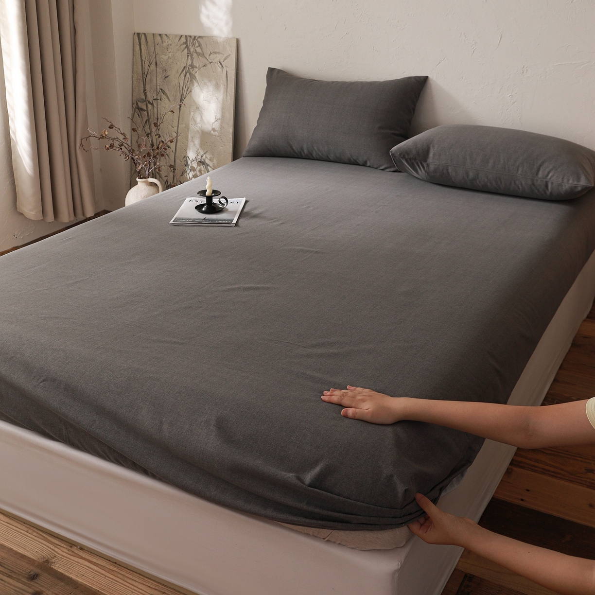 91家纺网 家纺一手货源 找家纺 小叮当家纺仓储工厂店 (买家秀 爆款花型 不断货)2025新款良品磨毛单床笠床笠单件 玄夜灰