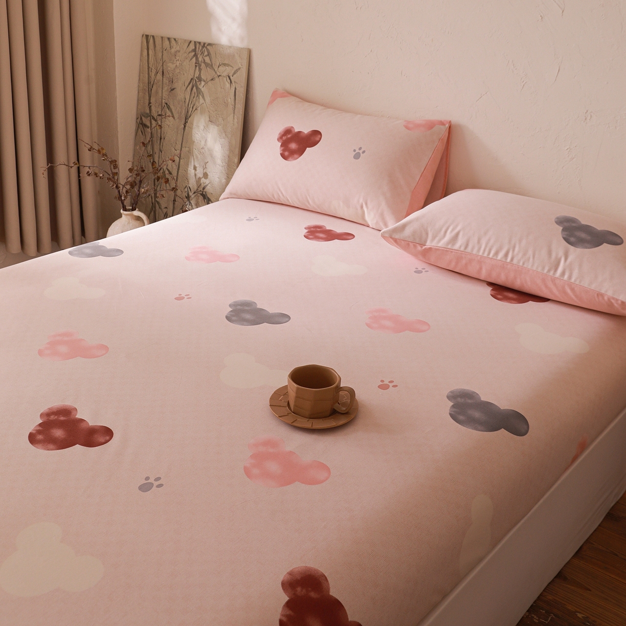 91家纺网 家纺一手货源 找家纺 小叮当家纺仓储工厂店 (买家秀 爆款花型 不断货)2025新款良品磨毛单床笠床笠单件 粉熊宝贝