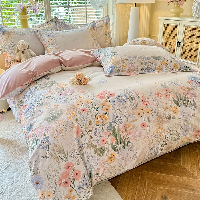 91家纺网 家纺一手货源 找家纺 巧玲珑 2025新款100%数码印花生态AB版四件套 D淡雅如梦