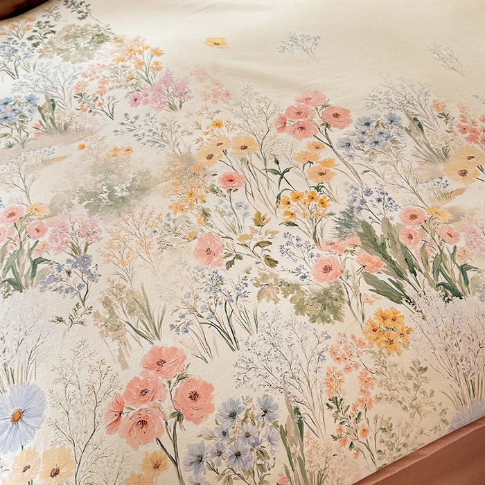 91家纺网 家纺一手货源 找家纺 巧玲珑 2025新款100%数码印花生态AB版四件套 D淡雅如梦