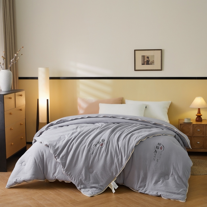91家纺网 家纺一手货源 找家纺 小叮当家纺仓储工厂店 2025新款原棉大豆被子母扣拉链二合一被 被子被芯(买家秀 爆款花型 不断货) 灰色