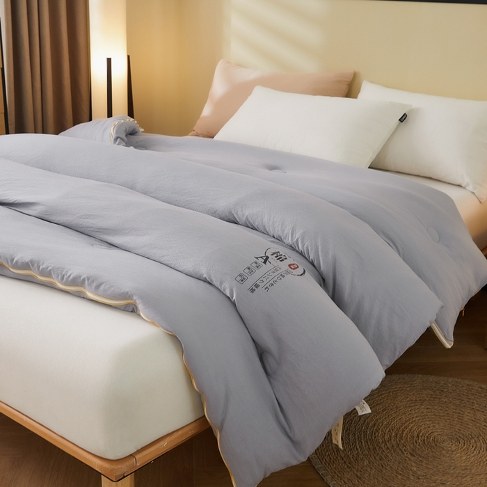 91家纺网 家纺一手货源 找家纺 小叮当家纺仓储工厂店 2025新款原棉大豆被子母扣拉链二合一被 被子被芯(买家秀 爆款花型 不断货) 灰色