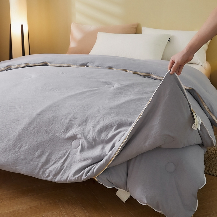 91家纺网 家纺一手货源 找家纺 小叮当家纺仓储工厂店 2025新款原棉大豆被子母扣拉链二合一被 被子被芯(买家秀 爆款花型 不断货) 灰色