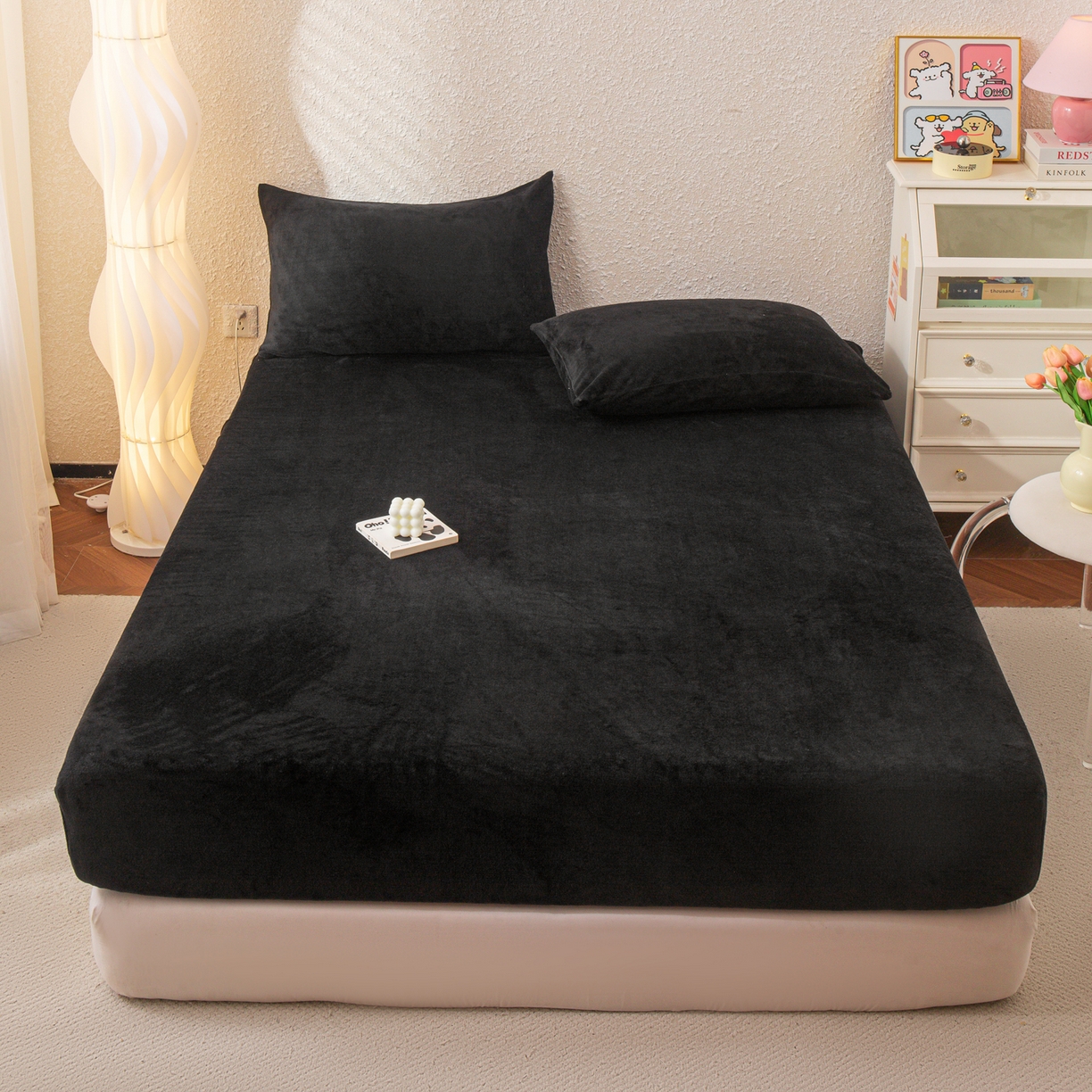 91家纺网 家纺一手货源 找家纺 小叮当家纺仓储工厂店 2025新款200克高克重牛奶绒单品床笠单件床笠 绒黑