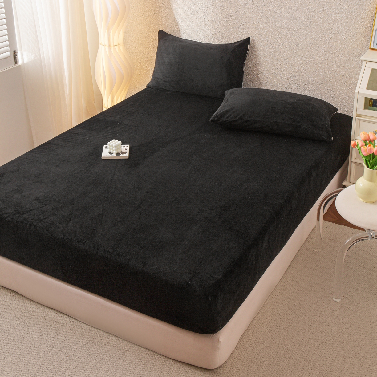 91家纺网 家纺一手货源 找家纺 小叮当家纺仓储工厂店 2025新款200克高克重牛奶绒单品床笠单件床笠 绒黑