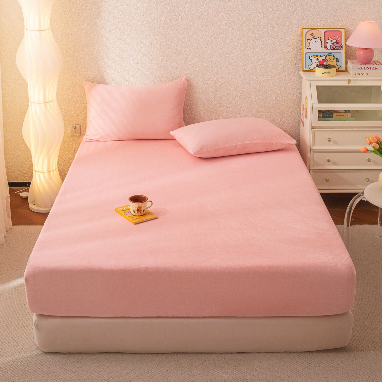 91家纺网 家纺一手货源 找家纺 小叮当家纺仓储工厂店 2025新款200克高克重牛奶绒单品床笠单件床笠 绒粉