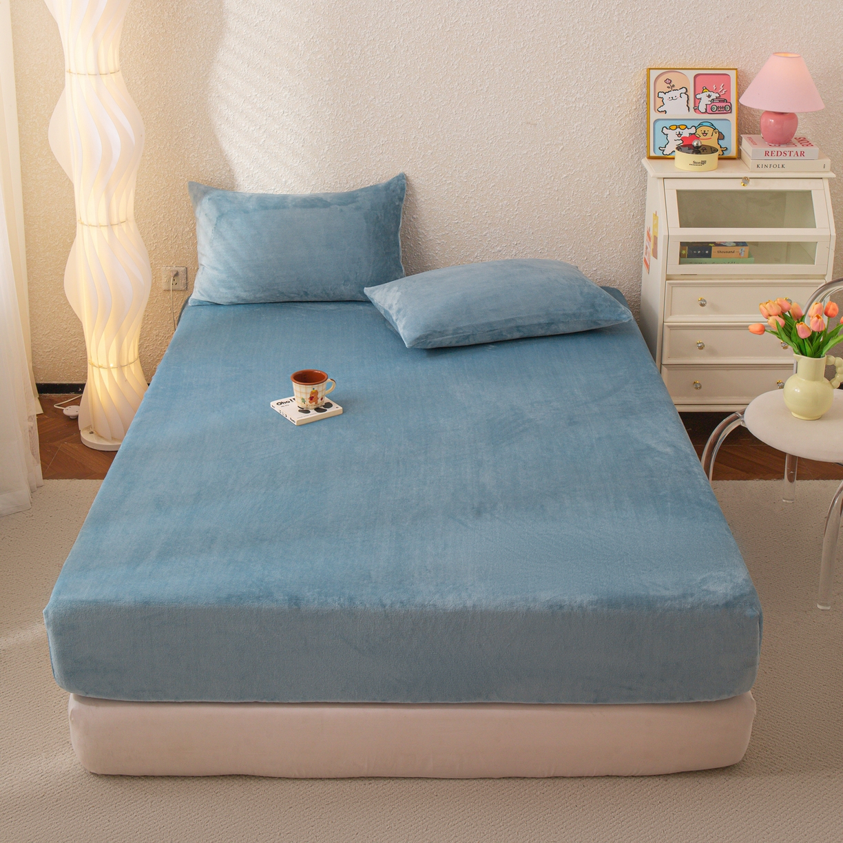 91家纺网 家纺一手货源 找家纺 小叮当家纺仓储工厂店 2025新款200克高克重牛奶绒单品床笠单件床笠 绒蓝