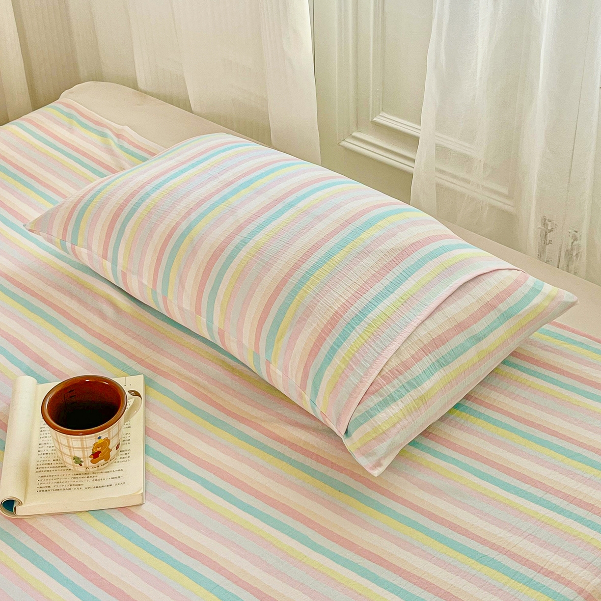 91家纺网 家纺一手货源 找家纺 小叮当家纺仓储工厂店 【长期供货】2025新款双层纱地铺防尘套【支持小批量定制】 S彩虹