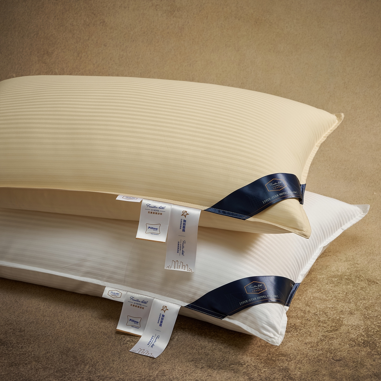 91家纺网 家纺一手货源 找家纺 乐可 2025新款尊享缎条酒店枕枕头枕芯 缎条酒店枕-黄