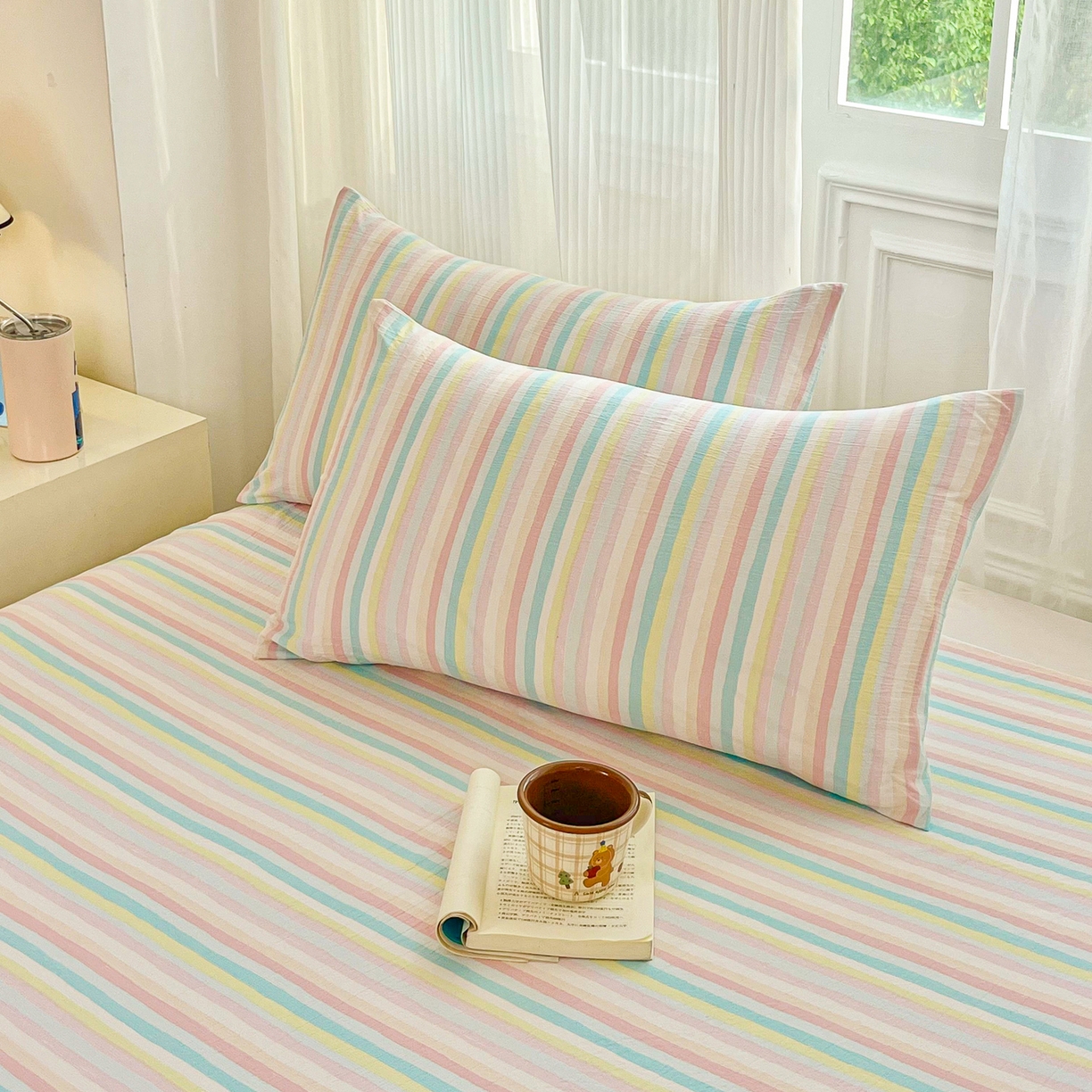 91家纺网 家纺一手货源 找家纺 小叮当家纺仓储工厂店 【长期供货】2025新款双层纱地铺防尘套【支持小批量定制】 S彩虹