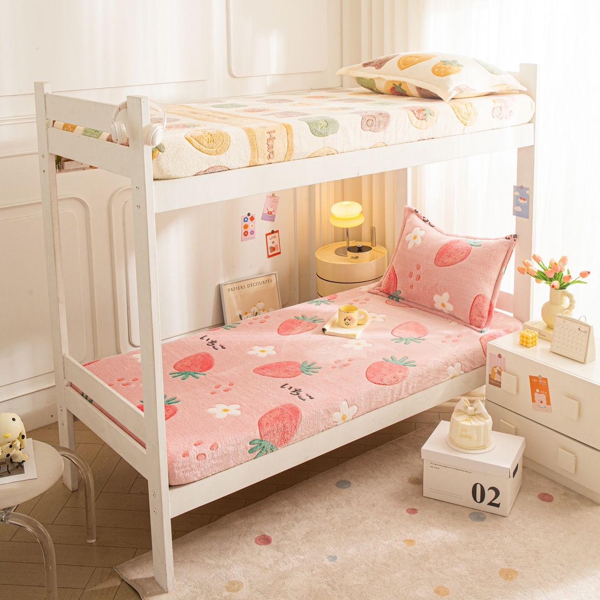 91家纺网 家纺一手货源 找家纺 小叮当家纺仓储工厂店 【长期供货】2025新款雪花绒学生床单床笠单品床笠单件床笠【支持小批量定制】 R草莓