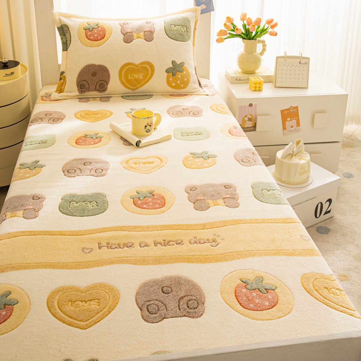 91家纺网 家纺一手货源 找家纺 小叮当家纺仓储工厂店 【长期供货】2025新款雪花绒学生床单床笠单品床笠单件床笠【支持小批量定制】 R小熊