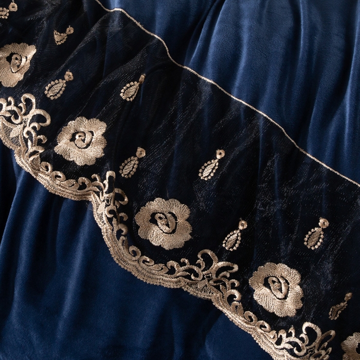 91家纺网 家纺一手货源 找家纺 小叮当家纺仓储工厂店 2025新款水晶绒夹棉床裙四件套 藏青