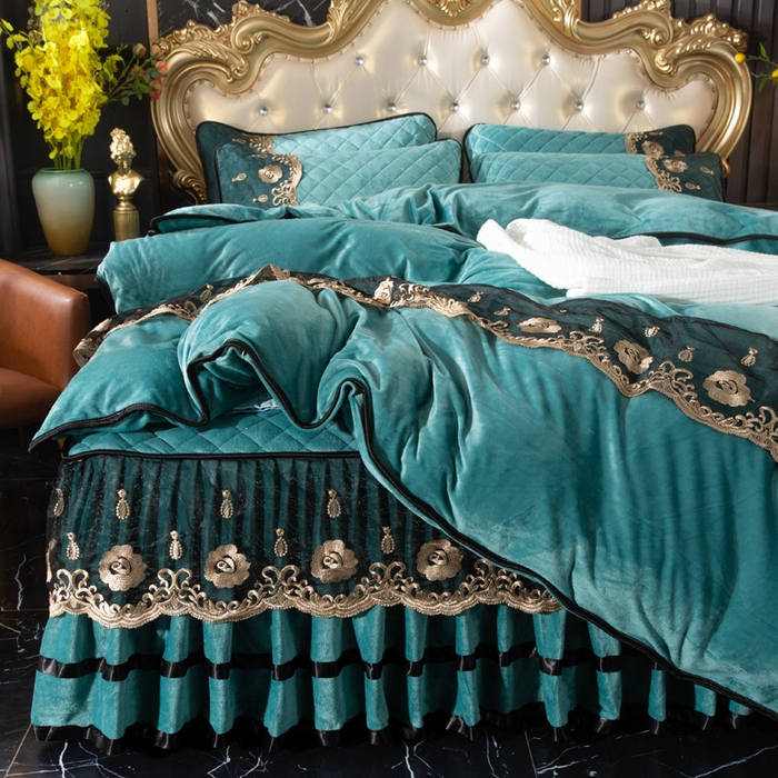 91家纺网 家纺一手货源 找家纺 （总）小叮当家纺仓储工厂店 2025新款水晶绒夹棉床裙四件套