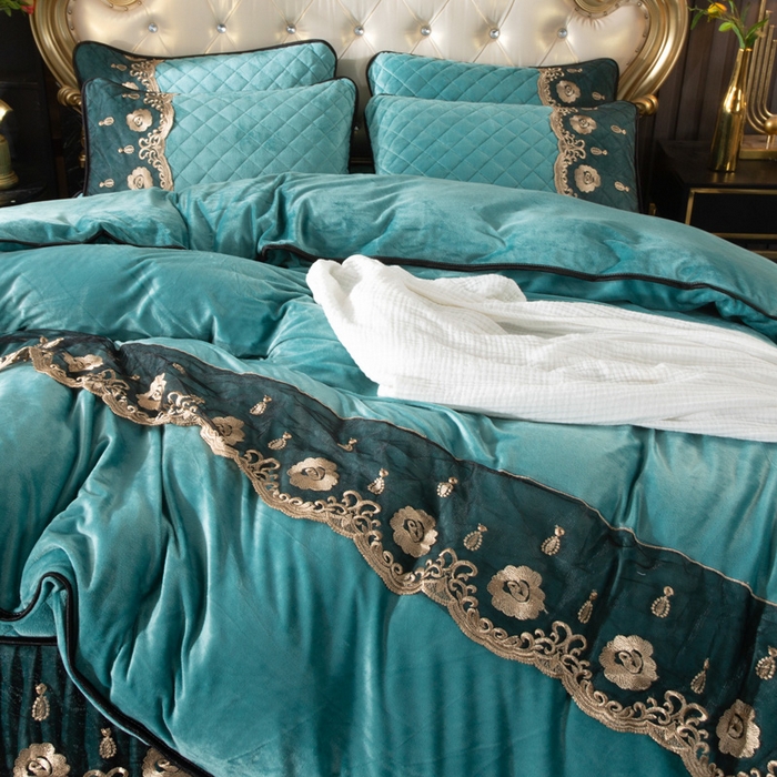 91家纺网 家纺一手货源 找家纺 小叮当家纺仓储工厂店 2025新款水晶绒夹棉床裙四件套 宝石兰