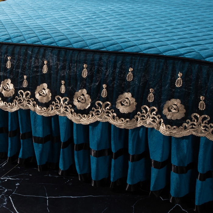 91家纺网 家纺一手货源 找家纺 小叮当家纺仓储工厂店 2025新款水晶绒夹棉床裙四件套 月光蓝