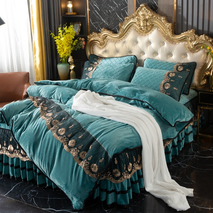 91家纺网 家纺一手货源 找家纺 小叮当家纺仓储工厂店 2025新款水晶绒夹棉床裙四件套 宝石兰