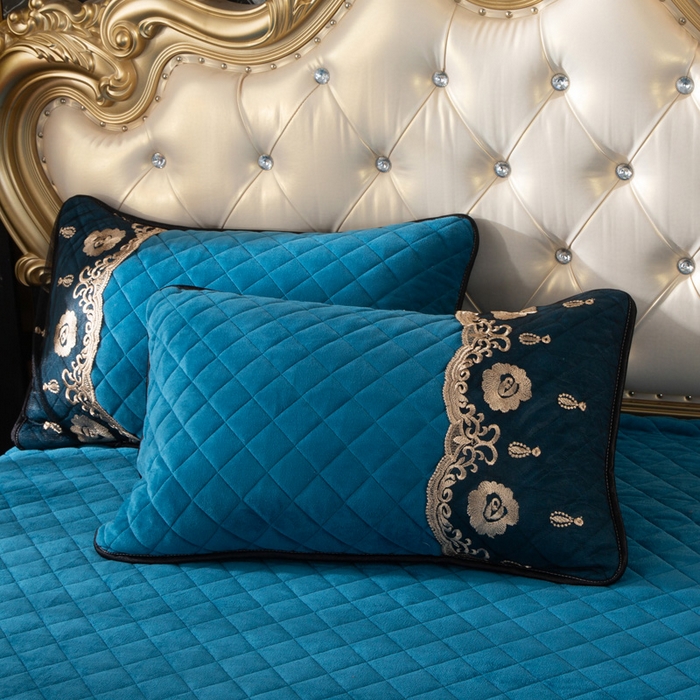 91家纺网 家纺一手货源 找家纺 小叮当家纺仓储工厂店 2025新款水晶绒夹棉床裙四件套 月光蓝