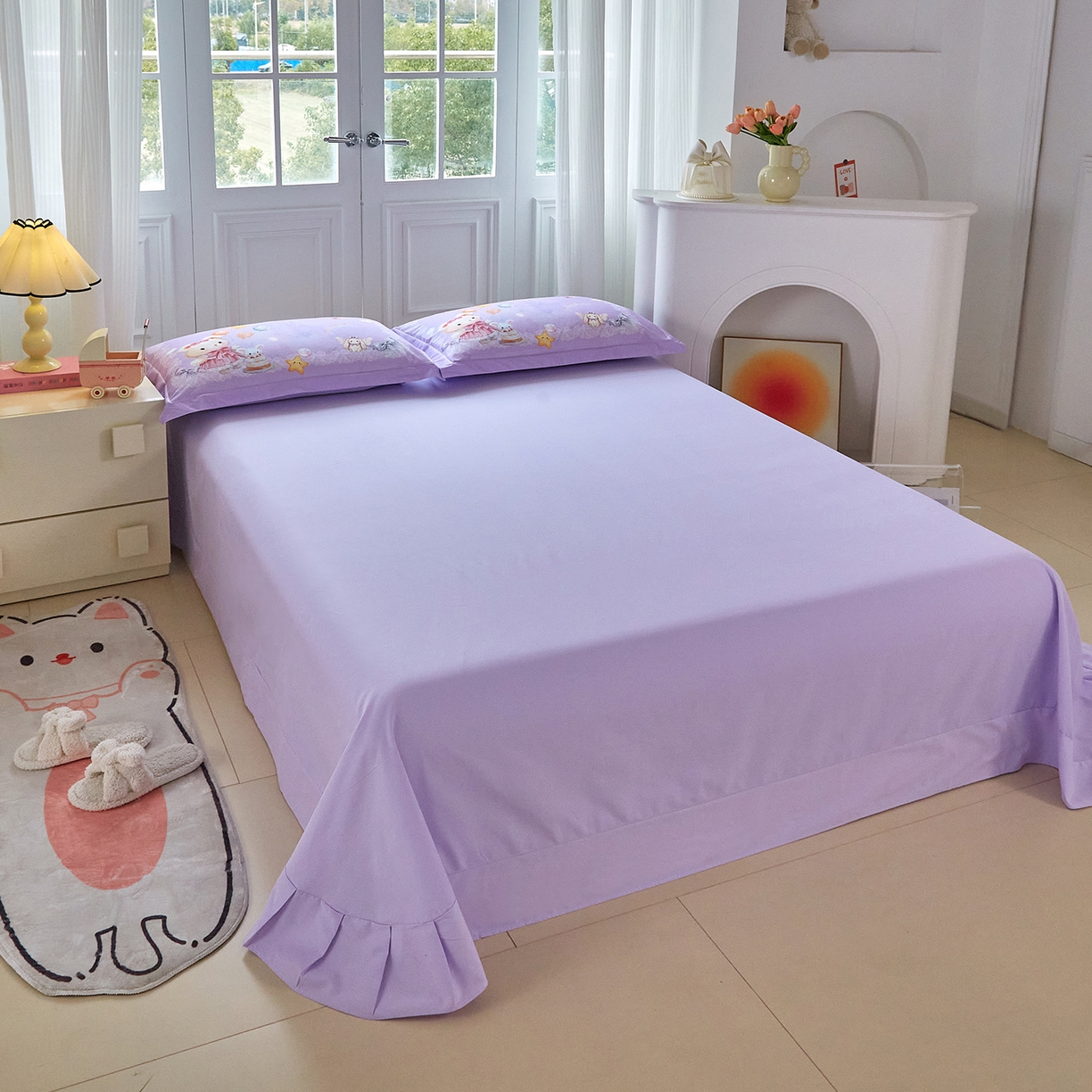 91家纺网 家纺一手货源 找家纺 格里芬家纺 2025新款全棉纯棉加厚油画风大版卡通印花四件套 （控价标准不低于238元） 魔仙宝-紫