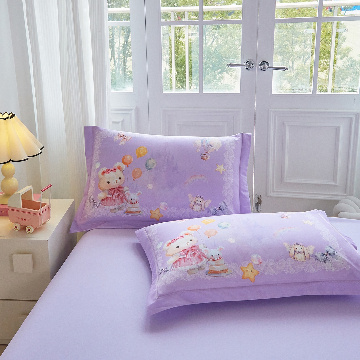 91家纺网 家纺一手货源 找家纺 格里芬家纺 2025新款全棉纯棉加厚油画风大版卡通印花四件套 （控价标准不低于238元） 魔仙宝-紫