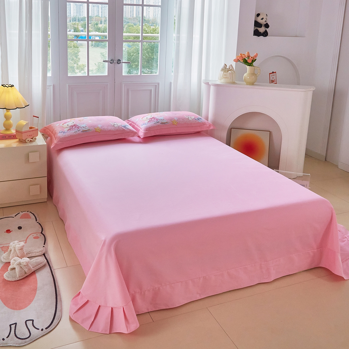 91家纺网 家纺一手货源 找家纺 格里芬家纺 2025新款全棉纯棉加厚油画风大版卡通印花四件套 （控价标准不低于238元） 魔仙宝-粉