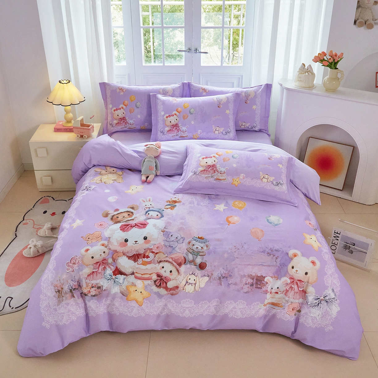 格里芬家纺 2025新款全棉纯棉加厚油画风大版卡通印花四件套 （控价标准不低于238元） 魔仙宝-紫