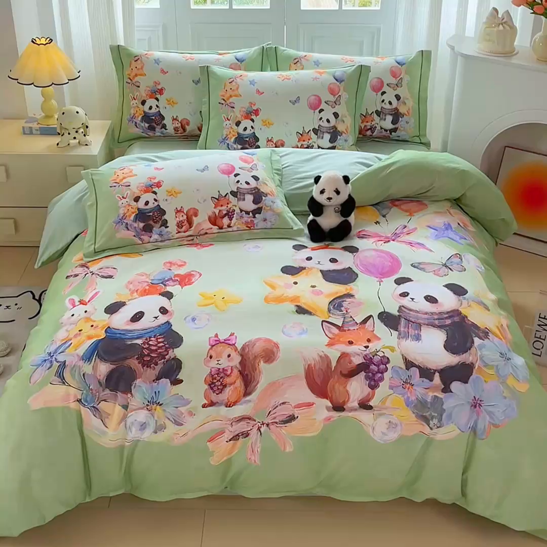 91家纺网 家纺一手货源 找家纺 （总）格里芬家纺 2025新款全棉纯棉加厚油画风大版卡通印花四件套 （控价标准不低于238元）
