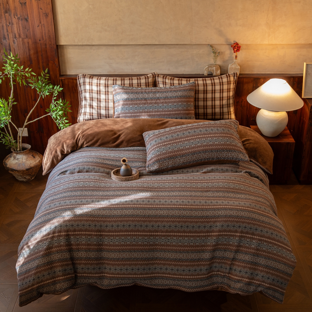 91家纺网 家纺一手货源 找家纺 仰望棉麻双层纱供应链 2025新款棉加绒A版双层纱B版德绒四件套 波西米亚狂想曲