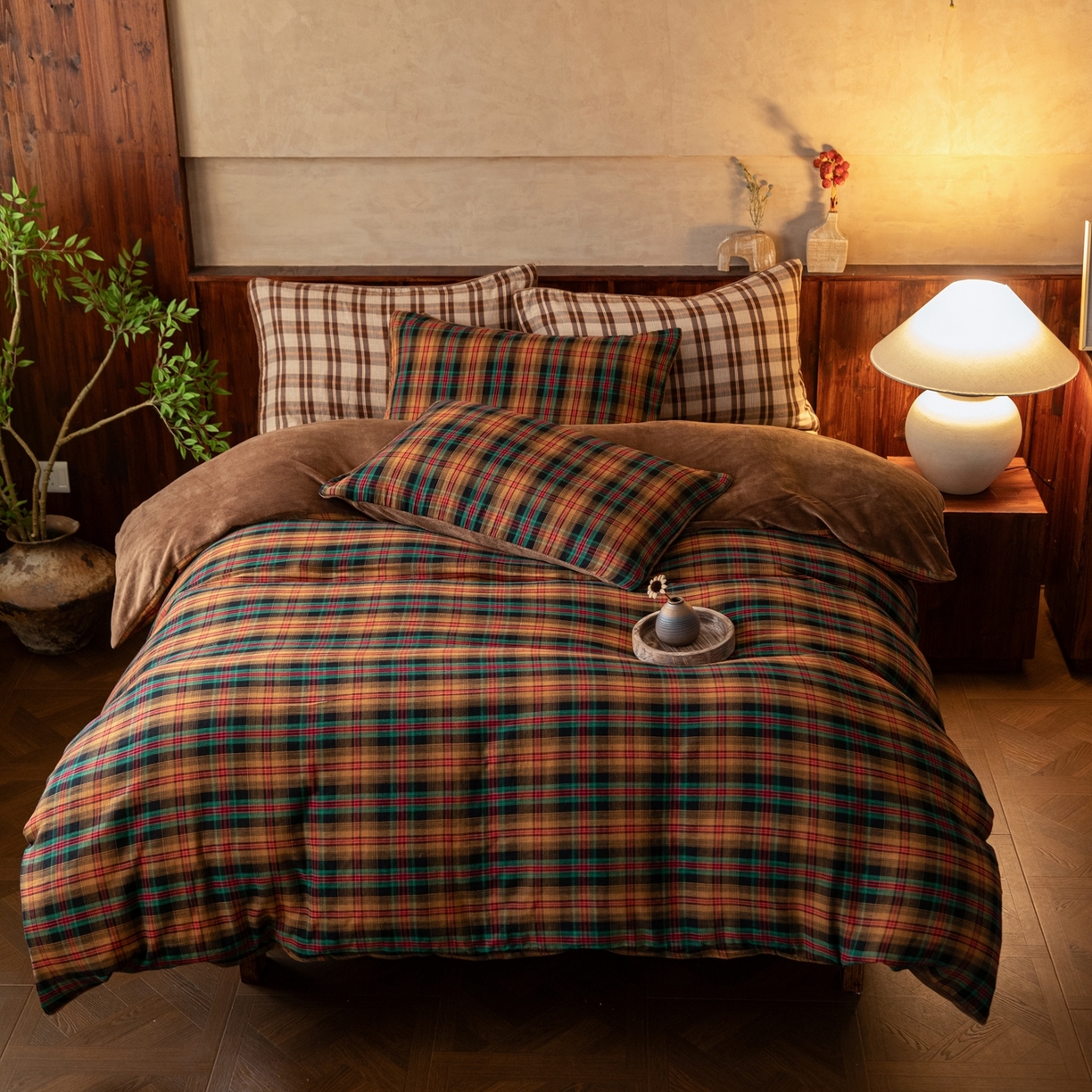 91家纺网 家纺一手货源 找家纺 仰望棉麻双层纱供应链 2025新款棉加绒A版双层纱B版德绒四件套 圣诞印象