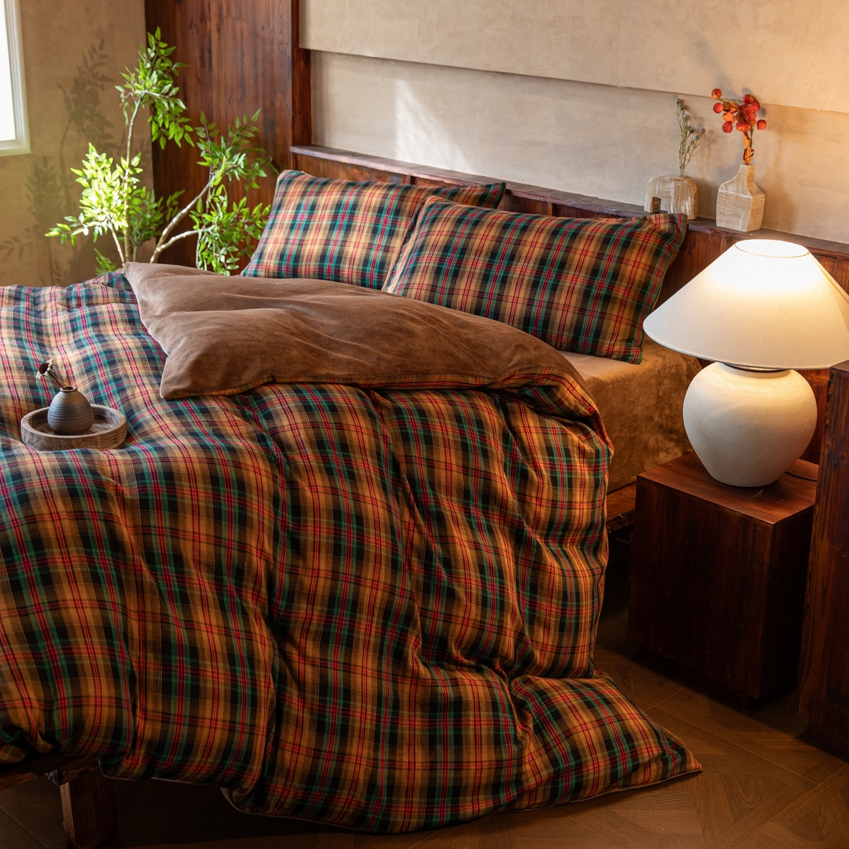 仰望棉麻双层纱供应链 2025新款棉加绒A版双层纱B版德绒四件套 圣诞印象