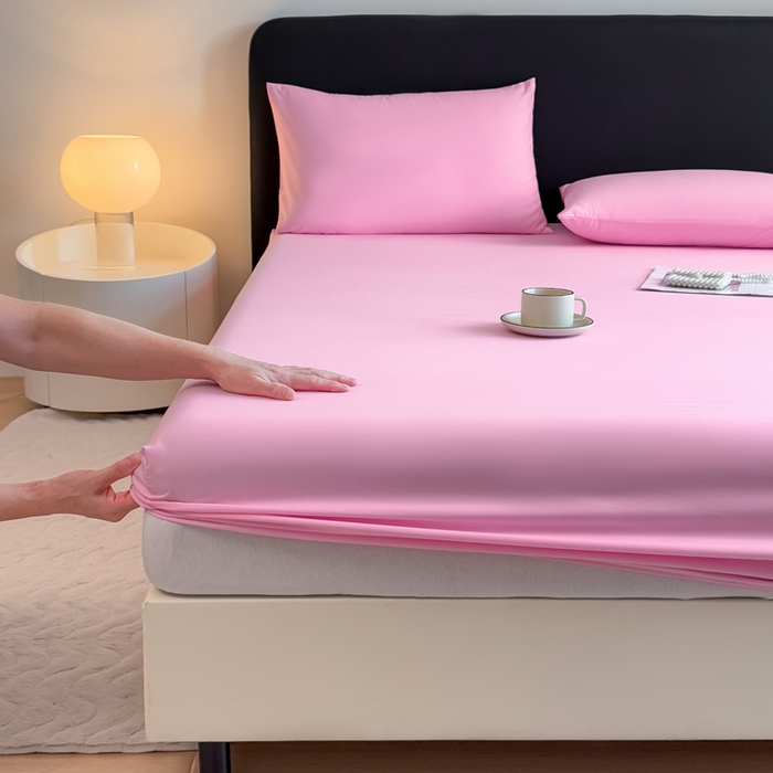 91家纺网 家纺一手货源 找家纺 仟岸家纺 2025新款高克重水洗磨毛单床笠床笠单件 粉色