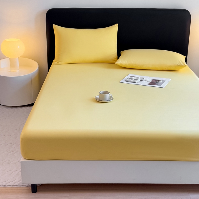 91家纺网 家纺一手货源 找家纺 仟岸家纺 2025新款高克重水洗磨毛单床笠床笠单件 黄色